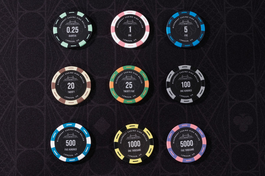 Zestaw żetonów do pokera High Roller Cash - 14 g, 500 sztuk numerowanych żetonów pokerowych (małe/średnie)